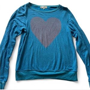 Wildfox Teal Heart Graphic Sweatshirt | Size Small